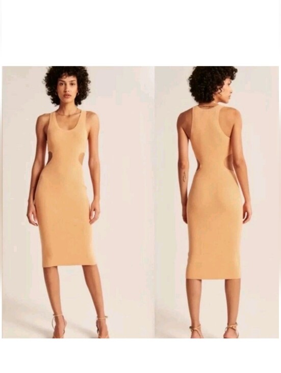 Abercrombie & Fitch Dresses & Skirts - Abercrombie & Fitch Medium Petite Ribbed Side Cutout Midi Dress Peach Bodycon